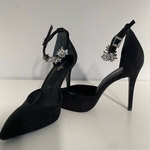 Charles Elegant Black Heels with Ankle Sparkling Accents